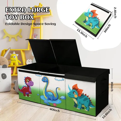 Vista 6 de Caja de juguetes extragrande con tapa, baúl plegable para juguetes para niños y niñas, organizador de almacenamiento de juguetes con divisores, caja