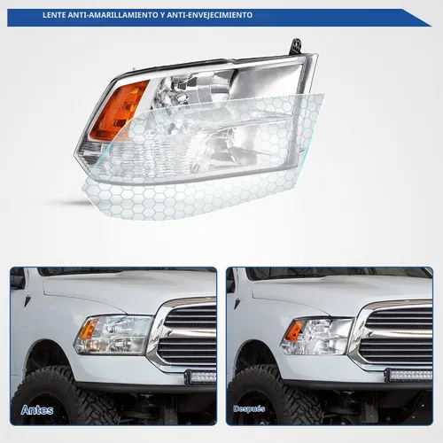 Vista 4 de oEdRo Ensamble de faros compatible con Dodge Ram 1500 2009-2018/Dodge Ram 2500 3500 2010-2018/Ram 1500 Classic 2019-2022 Carcasa de faro cromada