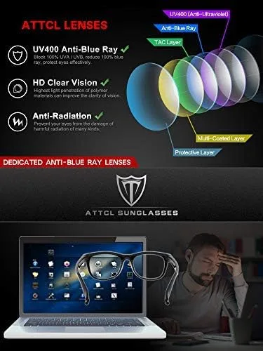 Vista 6 de ATTCL Gafas unisex con bloqueo de luz azul marco de anteojos antirrayos azules para computadora
