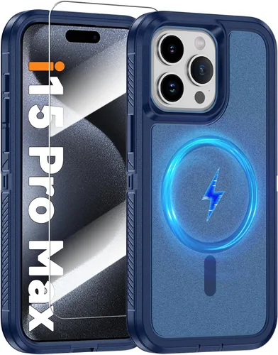 Vista 8 de Funda magnética para iPhone 13/iPhone 14 [compatible con Magsafe] [protector de pantalla de vidrio] [protección de grado militar de doble capa]