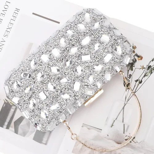 Vista 7 de Bolso de noche con lentejuelas brillantes y diamantes de imitación para mujer, bolso de hombro para boda, fiesta, baile de graduación