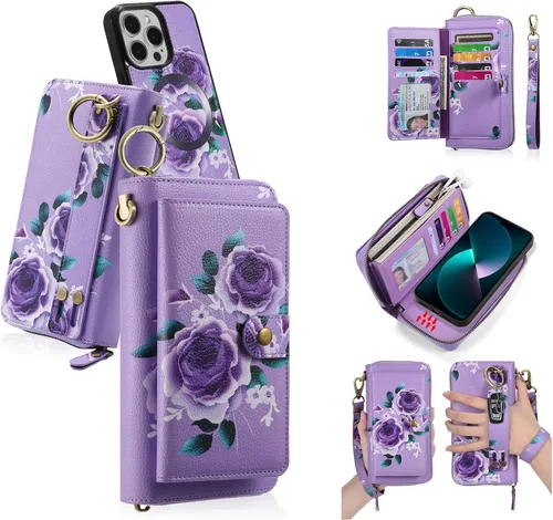 Vista 11 de LITOU Funda compatible con iPhone 15 Plus para mujeres y hombres, funda de piel con cierre de pulseras, tarjetero con bloqueo RFID, funda magnética
