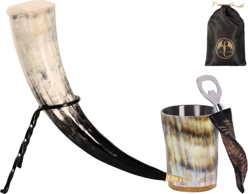 Vista 9 de Set de 4 cuernos para beber vikingos Cuerno natural hecho a mano Pulido apto para alimentos Regalo nórdico vikingo para hombres y mujeres