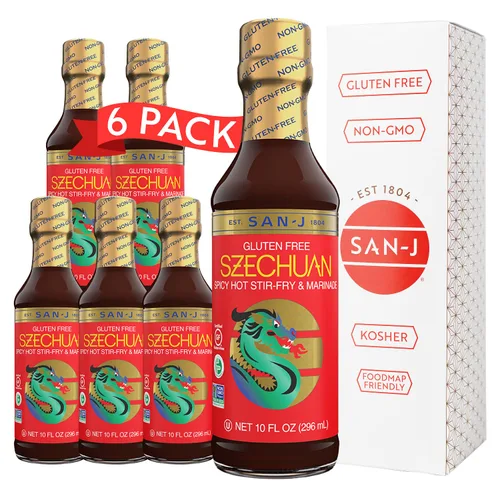 Vista 21 de San-J - Paquete variado Spice of Life - Teriyaki, salsa de naranja, szechuan, maní tailandés - Salsas de cocina sin gluten - Sin OGM - Botellas