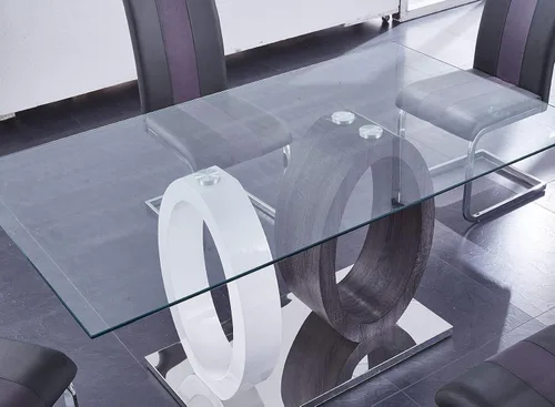 Vista 5 de Global Furniture USA Mesa de comedor ovalada blanca y gris de doble base