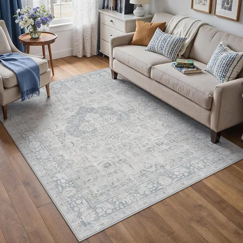 Vista 146 de PureCozy Alfombra de área beige de 2 x 3 pulgadas, lavable, vintage, pequeña, para entrada, cocina, suave, retro, floral, de pelo bajo, tapete