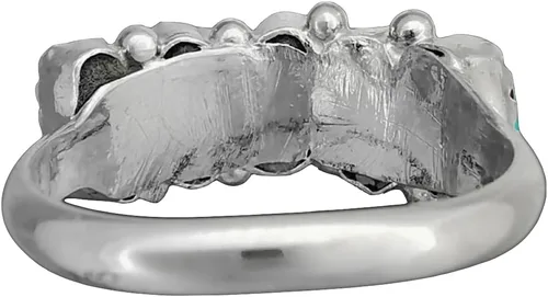 Vista 4 de Tamaño 6-925 Anillo de cabujón turquesa ovalado de la belleza durmiente de la plata esterlina, diseño rectangular segmentado, joyería de piedras