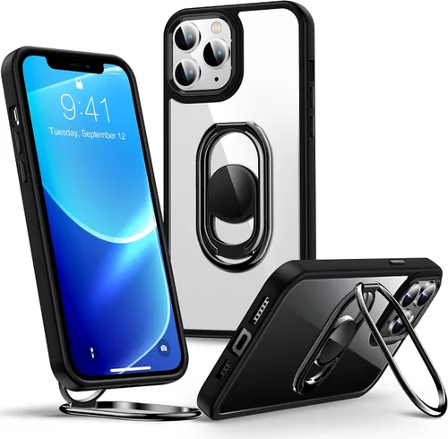 Vista 13 de Shields Up - Funda para iPhone 11 con soporte, soporte de 2 vías, color negro transparente Double Ring Holder, Adjustable & Foldable, Shockproof