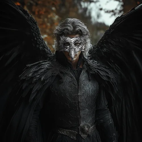 Vista 4 de Máscara de cuervo de plumas para adultos, accesorio de disfraz de pájaro de Gris