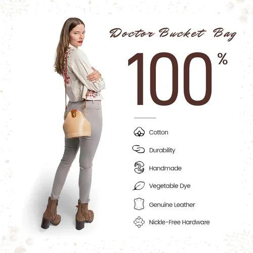 Vista 6 de OLD TREND Bolso bandolera Doctor Bucket Bolso lujoso y versátil para mujer Cuero de vaca genuino