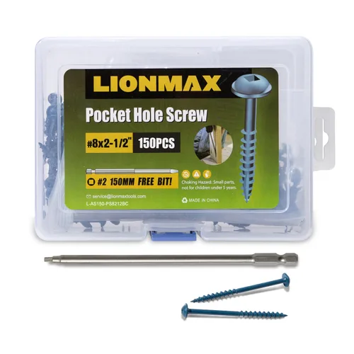 Vista 2 de LIONMAX Tornillos de bolsillo para madera #8 x 2-1/2 pulgadas, 150 tornillos de madera para agujero de bolsillo, cabezal de arandela