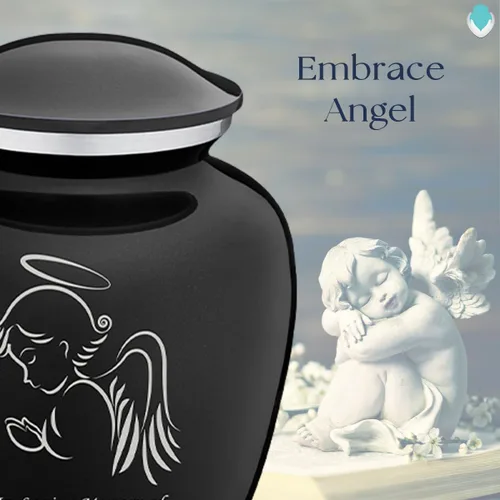 Vista 4 de Geturns - Pequeñas urnas de cremación de ángel personalizadas para cenizas humanas, urna funeraria negra para mujeres y hombres con capacidad