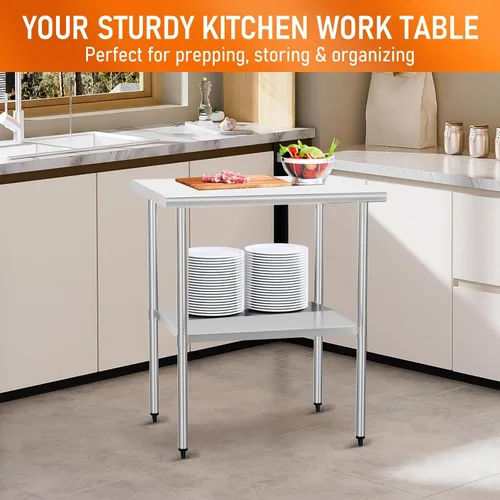 Vista 6 de Mesa de preparación y trabajo de acero inoxidable con estante ajustable y salpicadero, isla de cocina con almacenamiento, estaciones de trabajo Mesa