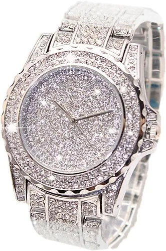 Vista 6 de Reloj de lujo para mujer Bling Bling de moda, joyería de cristal con diamantes de imitación, relojes para mujer con correa de acero, esfera redonda