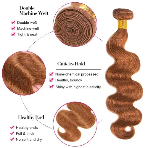 Vista 3 de #30 - Paquete de cabello humano ondulado marrón claro, 12, 14