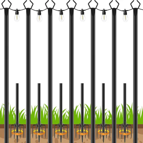 Vista 9 de Paquete de 2 postes para luces de cadena, postes para luces de cadena de 5 pies para exteriores con clips de fijación, postes de metal para luces
