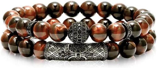 Vista 8 de BOMAIL - Pulsera elástica de piedras de ojo de tigre de 8 mm para mujeres y hombres