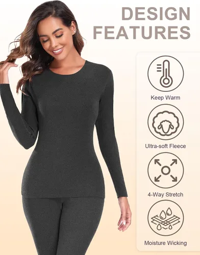 Vista 2 de YADIFEN Ropa interior térmica para mujer, conjunto de pantalones largos, capa base, forro polar, ropa interior larga, pijama de invierno cálido