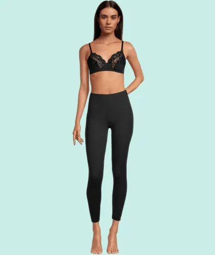 Vista 2 de Leggings de lana y seda acanalados con borde de lechuga para mujer 3449