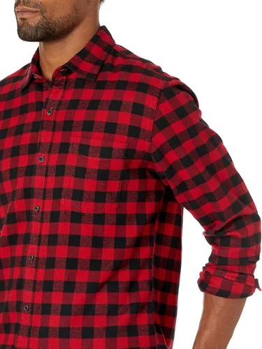 Vista 24 de Amazon Essentials Camisas de franela de manga larga para hombre, corte ajustado, a cuadros con botones