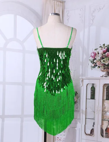 Vista 7 de Sywiyi Wonen's - Vestido de baile con flecos y lentejuelas brillantes, tango latino, Samba, con borlas y flecos, vestido de fiesta de noche