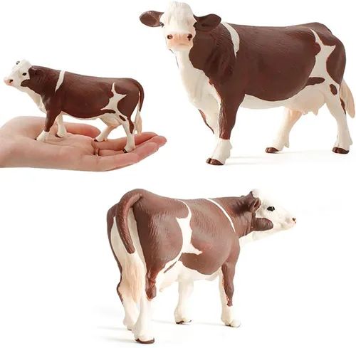Vista 3 de Juego de figuras de modelo de vaca de granja realista, colección de figuras de vaca con cuidadores de granja, prados de granja, estatuas de vaca