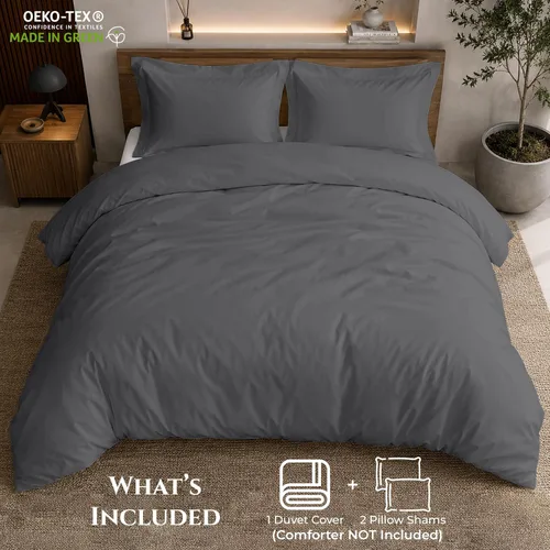 Vista 3 de ROYALE LINENS - Funda de edredón tamaño Queen, 3 piezas de microfibra cepillada suave similar al algodón con cierre de cremallera