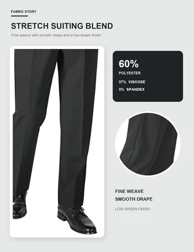 Vista 6 de Plaid&Plain Pantalones de vestir para hombre, cintura elástica, corte recto Negro