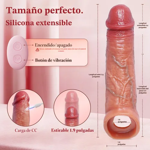 Vista 6 de Funda para Pene Vibrador de Funda para Polla - FYSHAVO 5 en 1 Juguetes Sexuales Masculinos Realistas para Adultos para Hombres Extensor de Pene