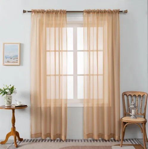 Vista 12 de WPM - Cortinas traslúcidas de color beige de 60 pulgadas de ancho x 95 pulgadas de largo, 2 paneles tratamiento de ventana para sala de estar