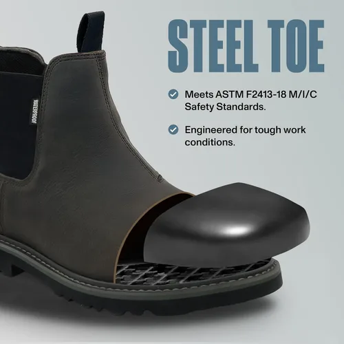 Vista 4 de EVER BOOTS Botas impermeables con punta de acero para hombre, con cierre de deslizamiento y de tira para hombre, color marrón oscuro