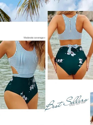 Vista 6 de MOLYBELL Traje de baño de una pieza para mujer de talle alto monokini estampado floral con cremallera
