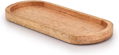 Vista 4 de Samhita Juego de 3 bandejas ovaladas de madera de mango perfectas para soporte de alimentos/barbacoa, servir queso, sushi, aperitivos navideños