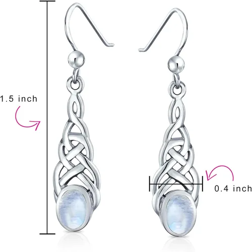 Vista 3 de Pendientes colgantes de topacio azul púrpura amatista piedra lunar oval amor irlandés nudo celta para mujeres adolescentes .925 plata esterlina