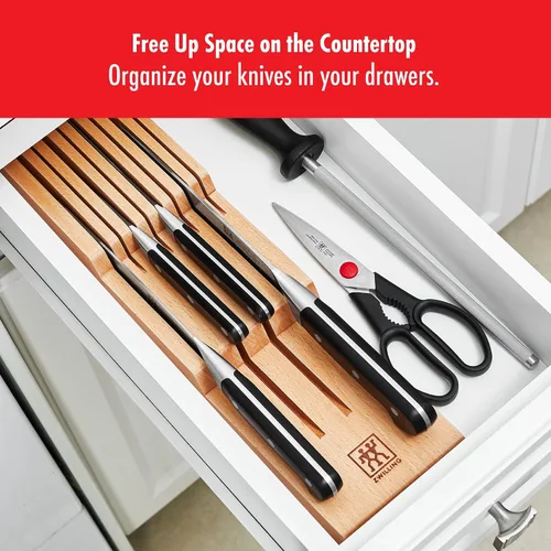 Vista 2 de ZWILLING Organizador de cuchillos para cajón, 8 ranuras, de madera de haya Holds up to 8 knives. 4 blades up to 5" and 4 blades up to 10". Size: 4