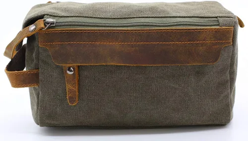 Vista 3 de Flow.month Neceser personalizado para hombres y mujeres – Kit de afeitado de viaje, kit de Dopp en cuero de caballo loco o lona, ideal para regalos