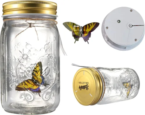 Vista 8 de Fangfang Lámpara LED Romántica Vidrio Animado Mariposa Tarro Regalo Decoración (azul)