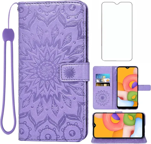 Vista 10 de Asuwish Funda de teléfono para Samsung Galaxy A01 con protector de pantalla de vidrio templado y funda delgada de cuero con soporte para tarjetas