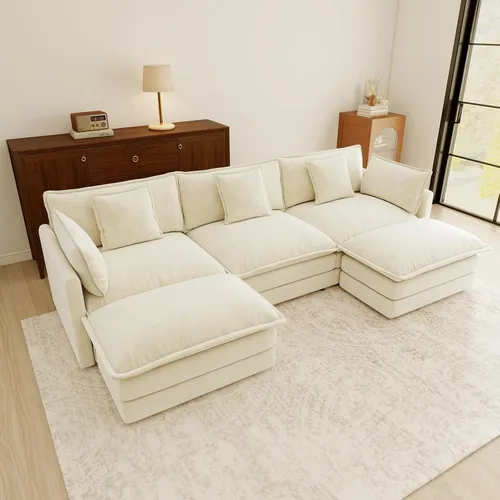 Vista 125 de Sofá Loveseat Grande en Beige y Blanco de 194.8 cm, Sofás Seccionales de 2 Plazas Grandes para Sala de Estar, Sofá Seccional Modular de Tela
