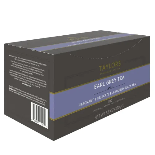 Vista 3 de Taylors of Harrogate Earl Grey, Té Negro, Bolsas Envueltas Individualmente, 100 Unidades (Paquete de 1), Fragante, Delicado y Ligero, Con Cafeína