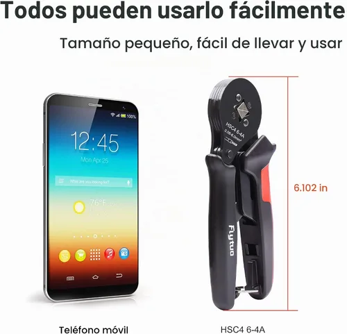Vista 4 de Herramienta de crimpado de virola de alambre para AWG28-10, mini HSC8 6-4A autoajustable con trinquete para terminales de cables y fundas