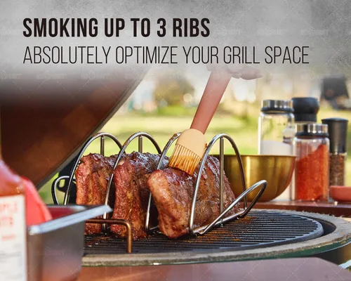 Vista 5 de Rejillas para costillas de barbacoa para asar y ahumar, estante de acero inoxidable para asar - Rejilla de repuesto Joe Classic para sujetar 3