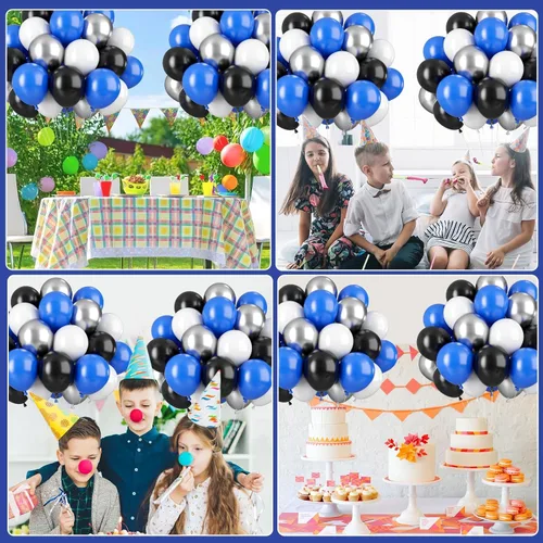 Vista 8 de Globos azules y negros, 35 unidades, globos de látex azul oscuro, negro y plateado con confeti plateado para cumpleaños, baby shower, bodas