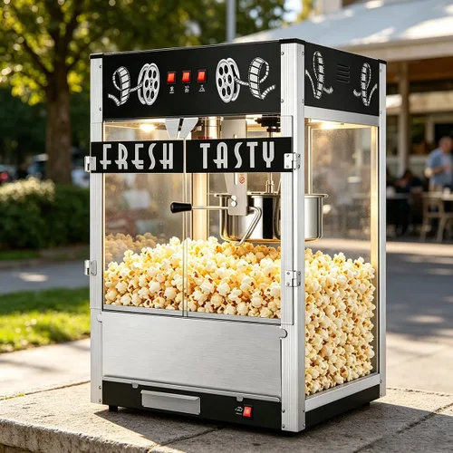 Vista 31 de Máquina comercial de palomitas de maíz con hervidor de 20 onzas, máquina de palomitas de maíz para encimera estilo teatro, acero inoxidable, control