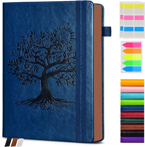 Vista 46 de Diario vintage de cuero con 300 páginas numeradas, diario rayado A4 para hombres y mujeres, diarios para escribir, cuaderno de rayas universitarias