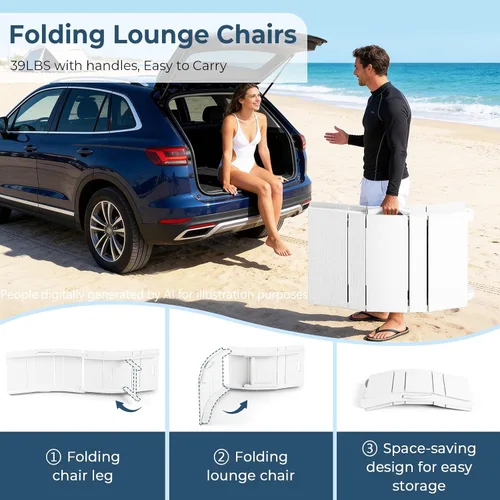 Vista 4 de Juego de 4 sillas de piscina para exteriores, resistentes a la intemperie, sillas de bronceado plegables con reposacabezas, soporta hasta 400 Azul