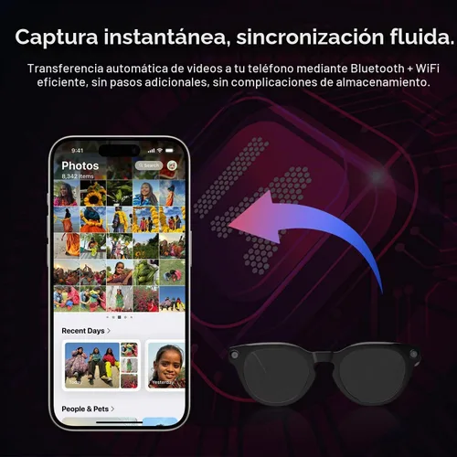 Vista 7 de Lentes inteligentes AI con cámara 4K, gafas de grabación HD de 8 MP con sonido de oído abierto, traducción en tiempo real, asistente inteligente