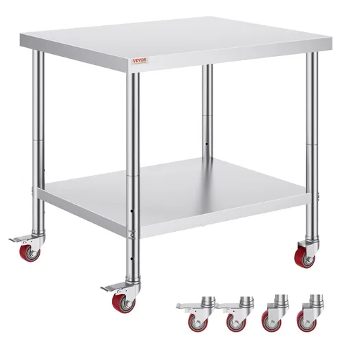 Vista 18 de Vevor Mesa de trabajo de acero inoxidable con ruedas de 24 x 12 x 32 pulgadas, mesa de preparación con 4 ruedas, mesa de trabajo resistente
