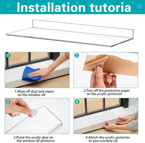 Vista 4 de Wenqik 2 protectores transparentes para alféizar de ventana de 29.5 x 5.25