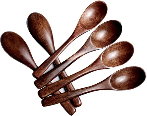Vista 11 de 2 cucharas de madera natural nanmu de 6 pulgadas y 5.9 in, cucharas de madera, cucharas de sopa, cucharas de servir, cucharadita de madera